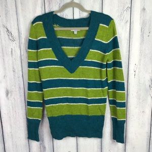 Delia Lg Alpaca Blend Sweater Green Striped